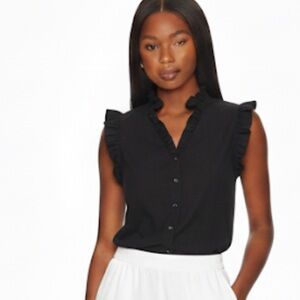 FINLEY Byrdee Sleeveless Silky Poplin Black Ruffled Top Black Size Large
